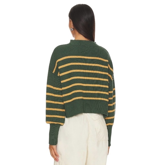 Free People Stripe Easy Street Crop Sweater Green and Tan Size Large #1884. - Picture 4 of 10